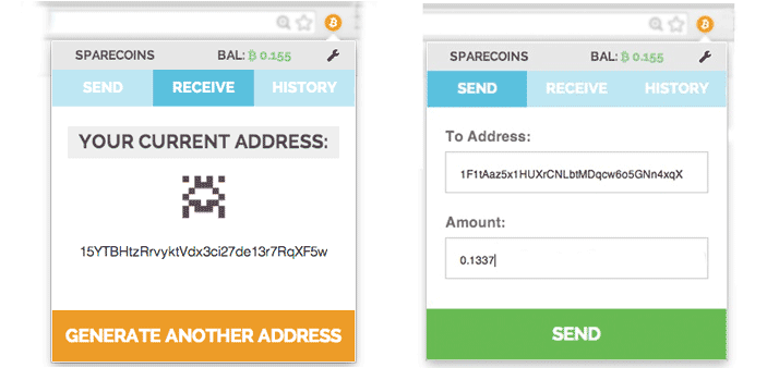 image of browser-based bitcoin wallet sparecoins